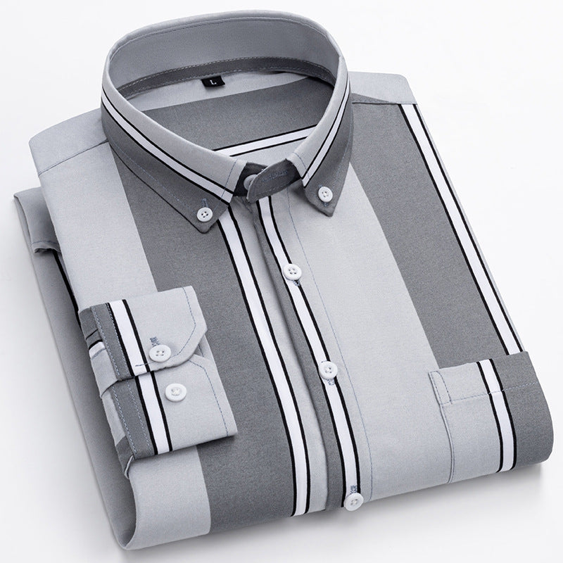Herren nan gestreiftes Business-Hemd mit Button-Down-Kragen, Brusttasche und bügelleichtem Baumwollmix Drune