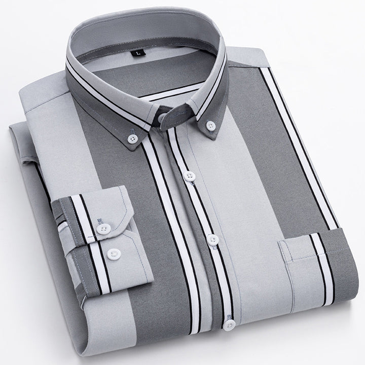 Herren nan gestreiftes Business-Hemd mit Button-Down-Kragen, Brusttasche und bügelleichtem Baumwollmix Drune