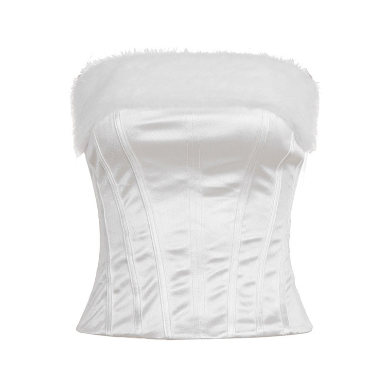Damen-Corsage mit elegantem Pelzkragen und figurbetonendem Design Drune