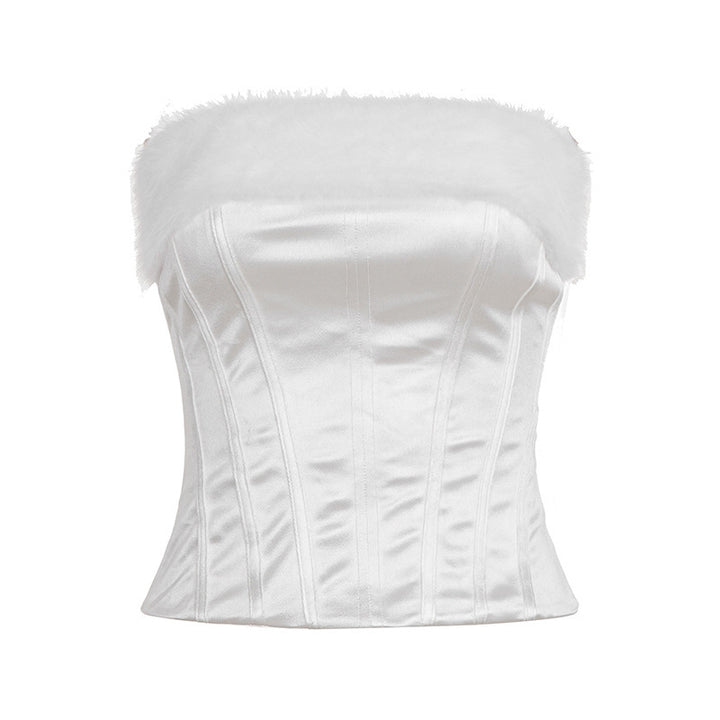 Damen-Corsage mit elegantem Pelzkragen und figurbetonendem Design Drune