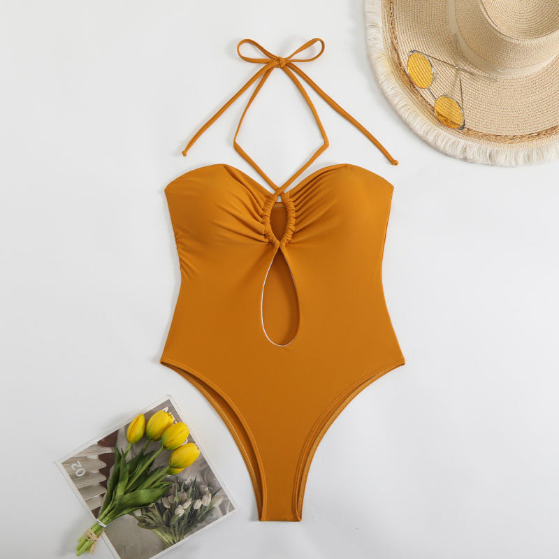Damen Einteiliger Badeanzug mit modischem Cut-Out-Design und trägerlosem Oberteil Drune