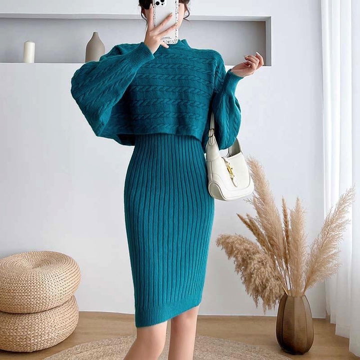 Damen Strickkleid mit Crop-Top und Rippstruktur Drune