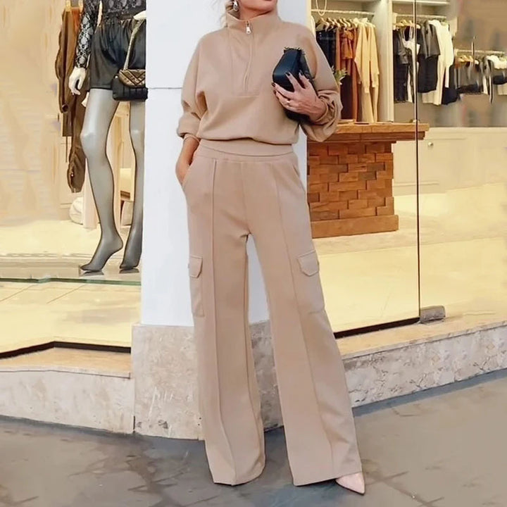Damen Freizeit-Loungewear Set mit hohem Kragen und seitlichen Taschen Drune