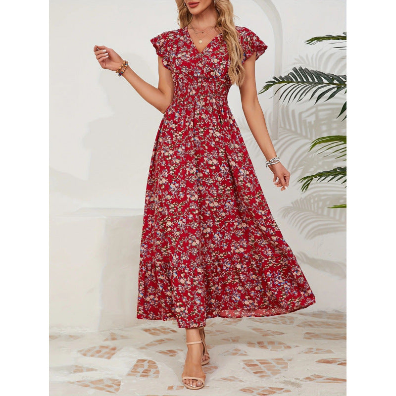 Damen Maxikleid mit floralem Design und voluminösen Ärmeln Drune