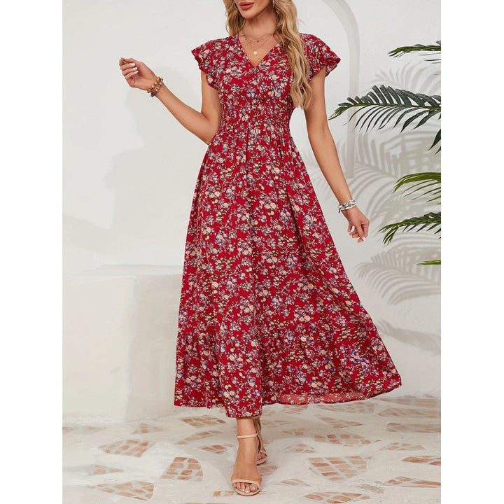 Damen Maxikleid mit floralem Design und voluminösen Ärmeln Drune