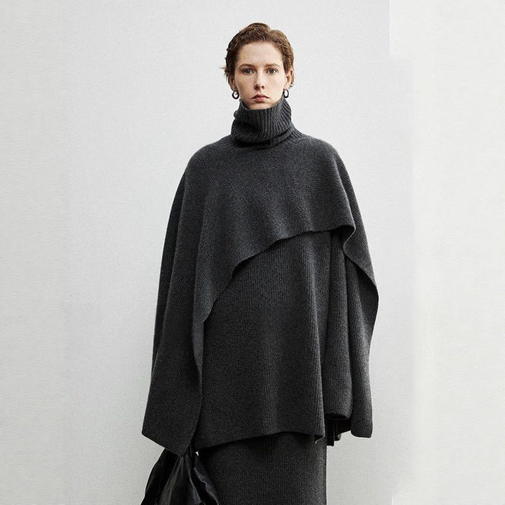Damen eleganter und moderner Poncho mit extragroßen Kragen Drune