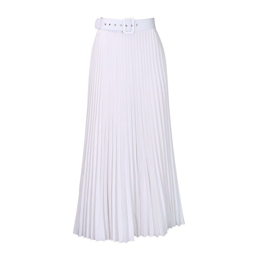 Damen Plissierter Midirock mit elegante Taillierung und abnehmbarem Gürtel Drune