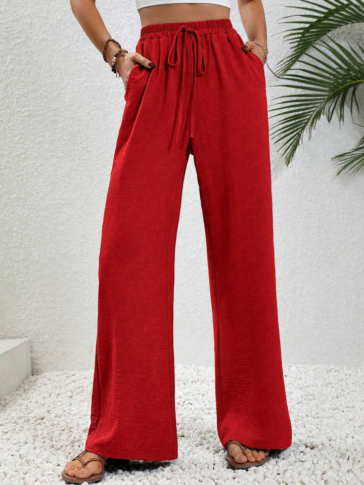 Damen weite Palazzo-Hose mit elastischem Bund und seitlichen Taschen Drune