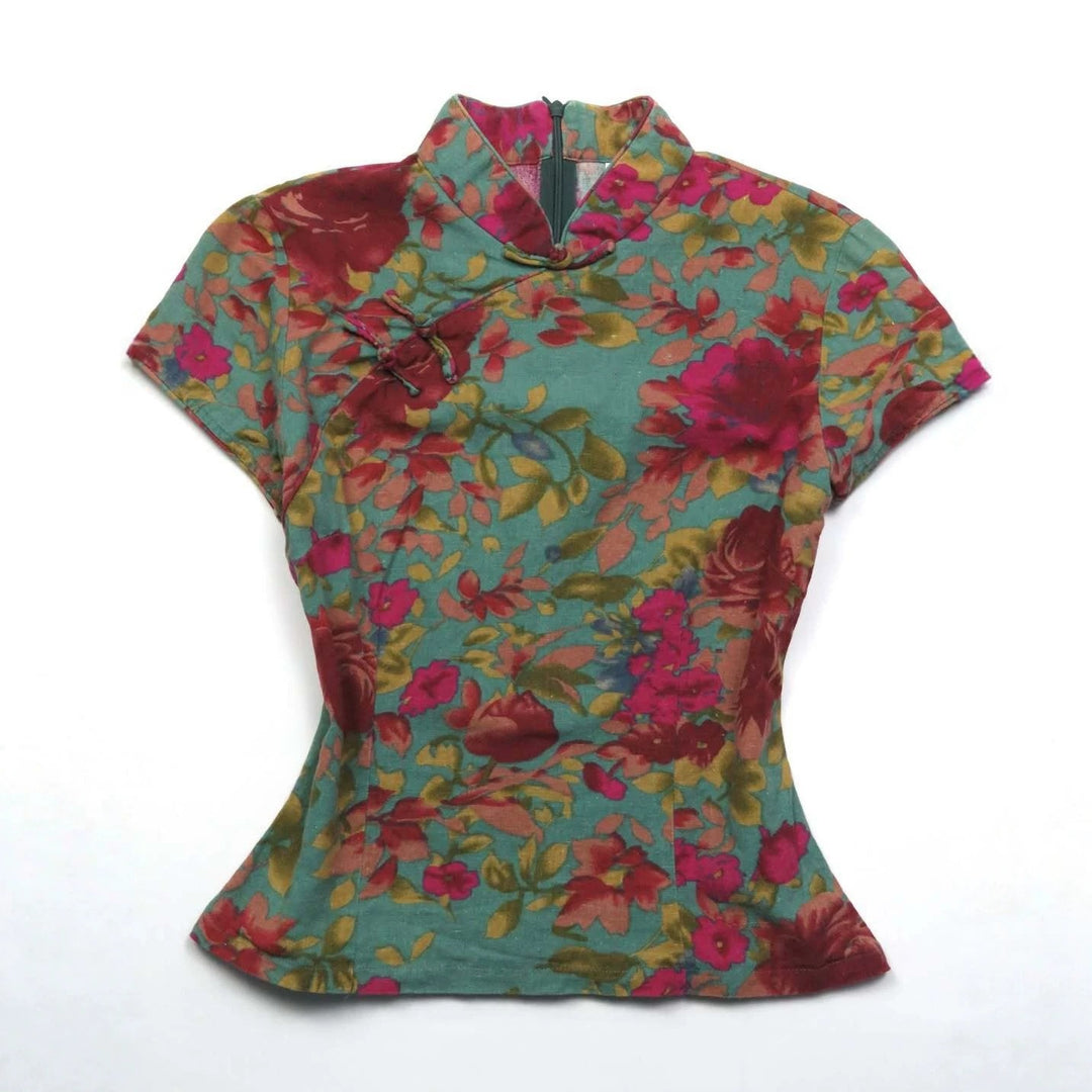 Damen Blumiges Oberteil mit Stehkragen Drune
