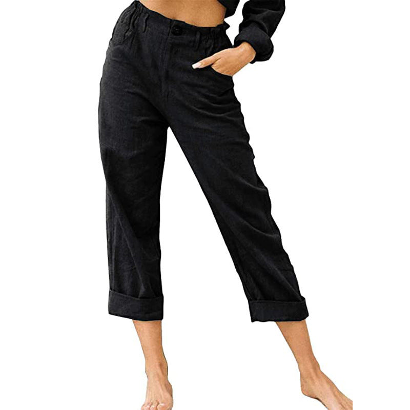 Damen lässige Leinenhose mit elastischem Bund Drune
