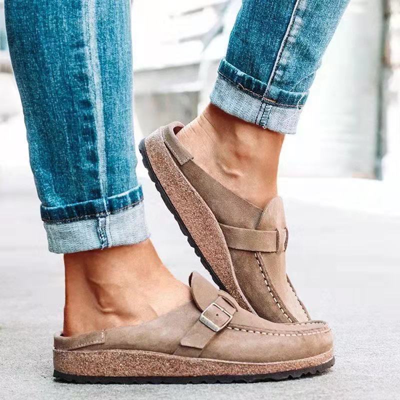 Damen Mokassin Clogs mit komfortablem Riemen und weicher Sohle Drune