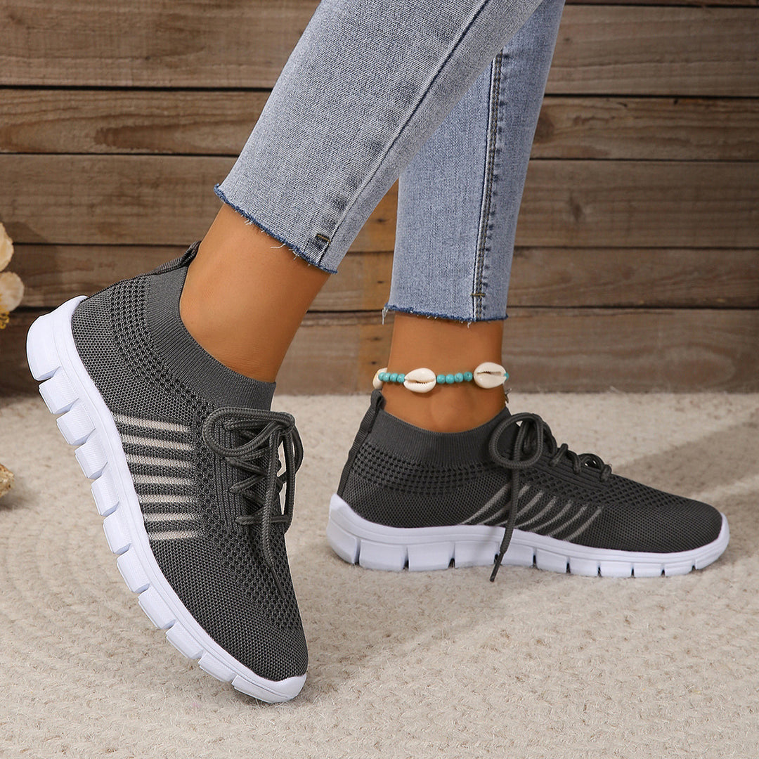 Damen nan gestrickte Sock-Sneaker mit elastischem Schaft, dekorativer Schnürung und flexibler Profilsohle Drune