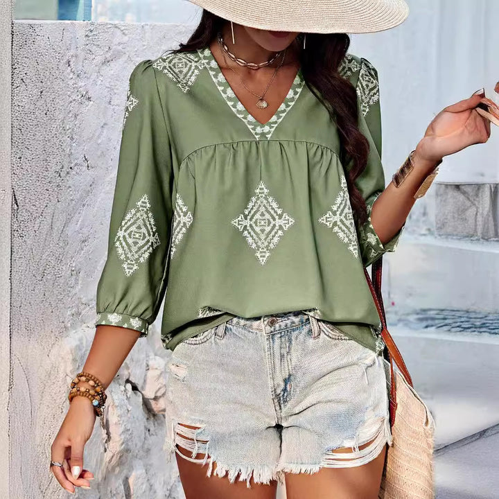 Drune | Boho Chic V-ausschnitt Bestickte Bluse Für Frauen