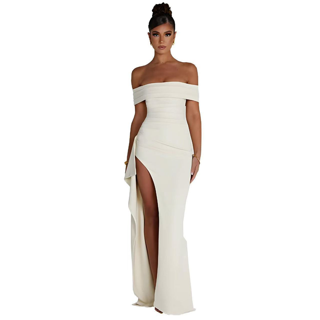 Damen Elegantes Off-Shoulder-Maxi-Kleid mit Hohem Schlitz Drune