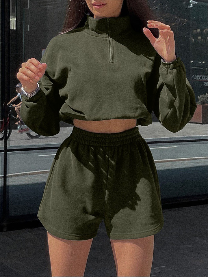 Damen cropped Sportpullover und Shorts-Set Drune