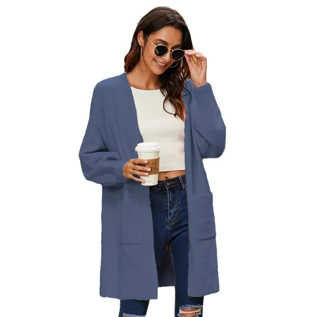 Damen Grobstrick-Cardigan mit tiefen Taschen und weit geschnittenen Ärmeln Drune