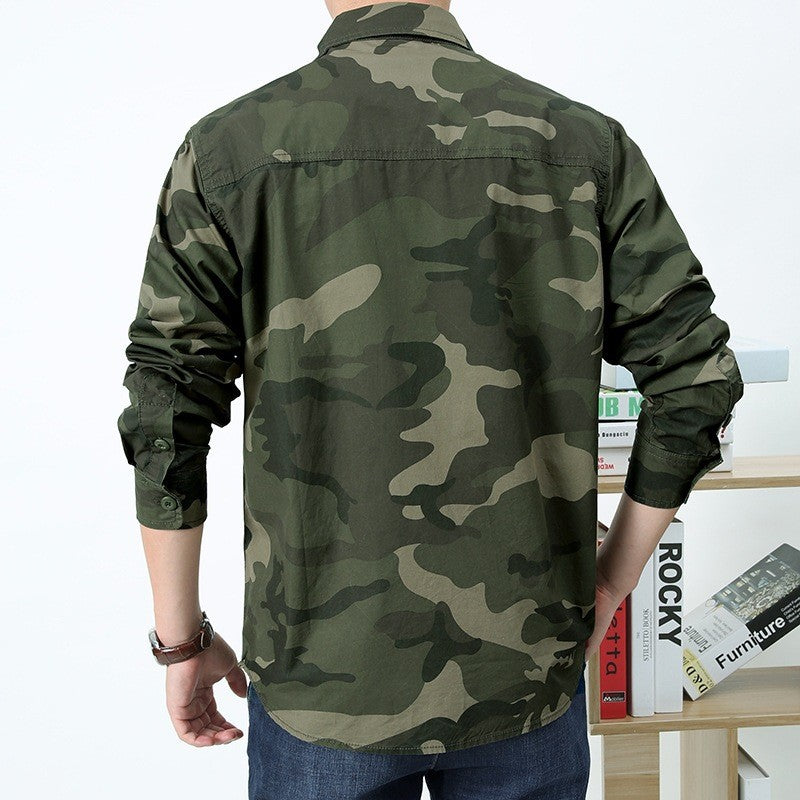 Herren nan militärisch inspiriertes Overshirt aus Baumwollmix mit Tarnmuster, Klappbrusttaschen und regular fit Drune