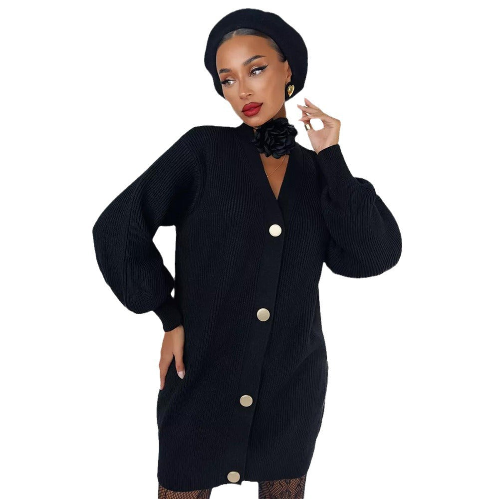 Damen Strickjacke mit voluminösen Ärmeln und dekorativen Knopfdetails Drune