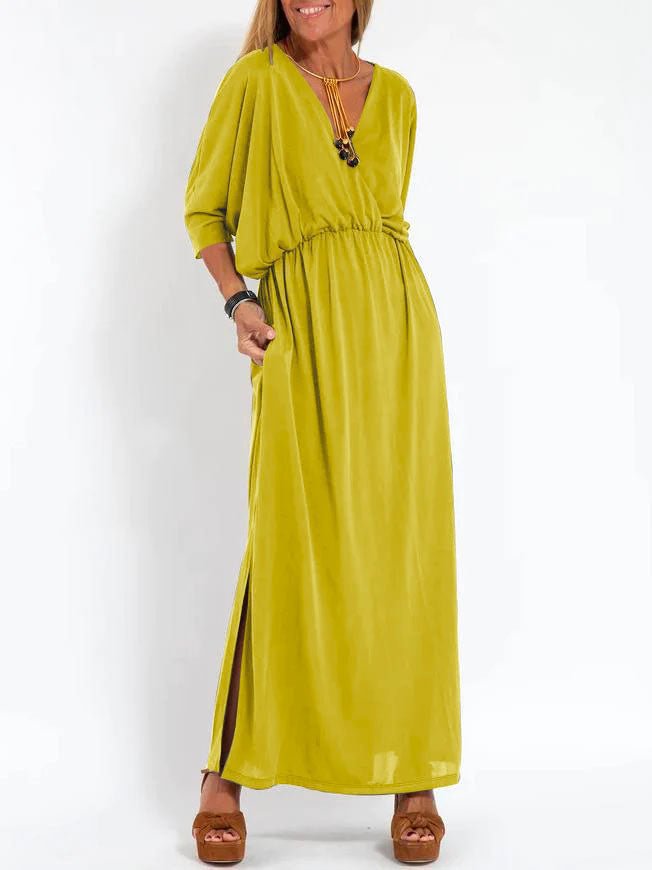 Damen Lässiges Maxikleid mit tiefem V-Ausschnitt und seitlichen Schlitzen Drune