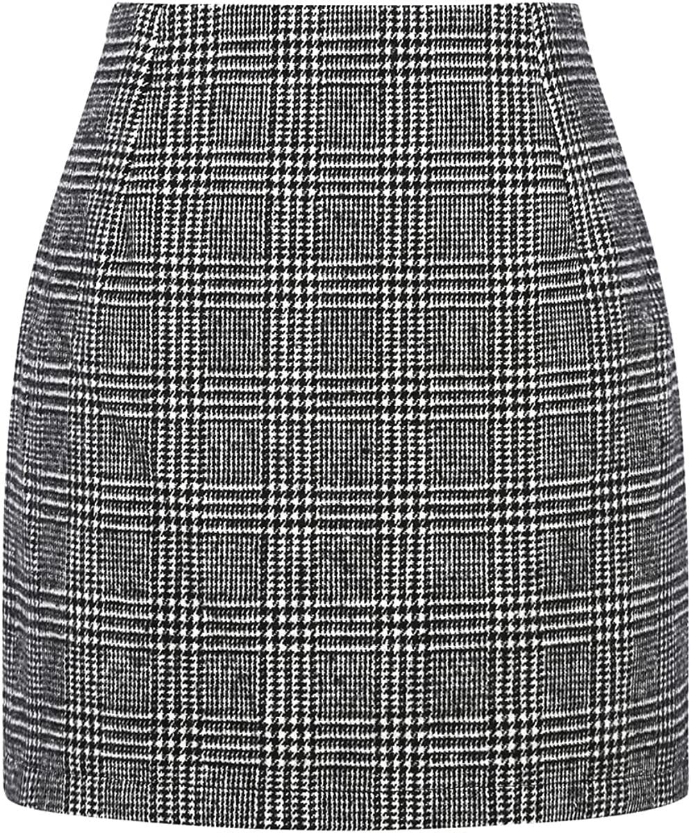 Damen Karierter Minirock mit hohem Bund und seitlichen Eingrifftaschen Drune