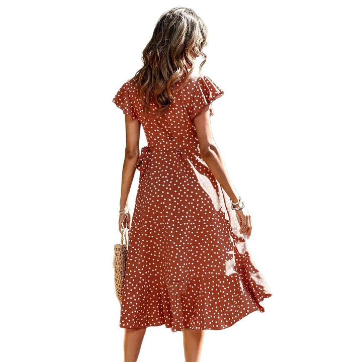 Damen Wickelkleid mit Punkten und verspieltem Rockaufschlag Drune