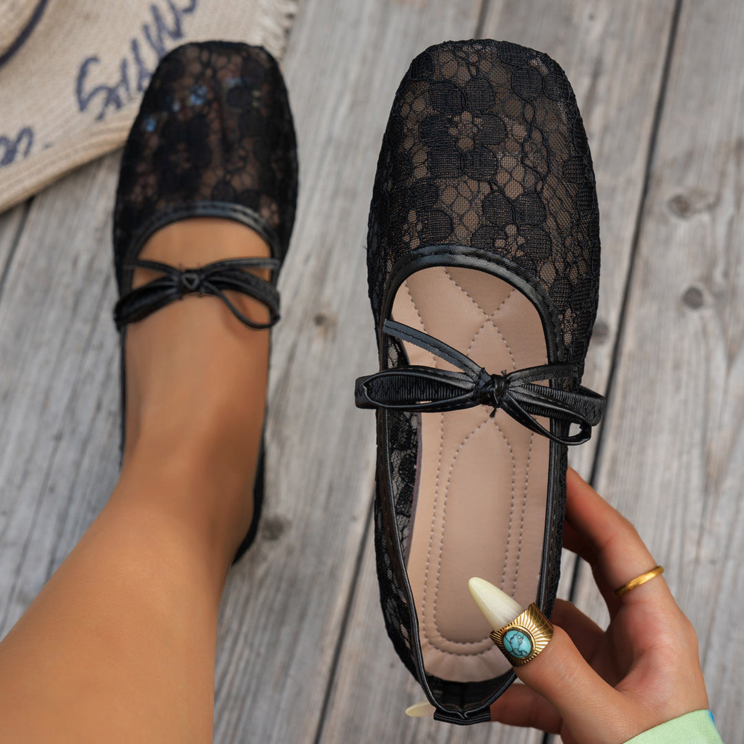 Damen elegante Ballerinas mit floralen Applikationen und rutschfester Sohle Drune
