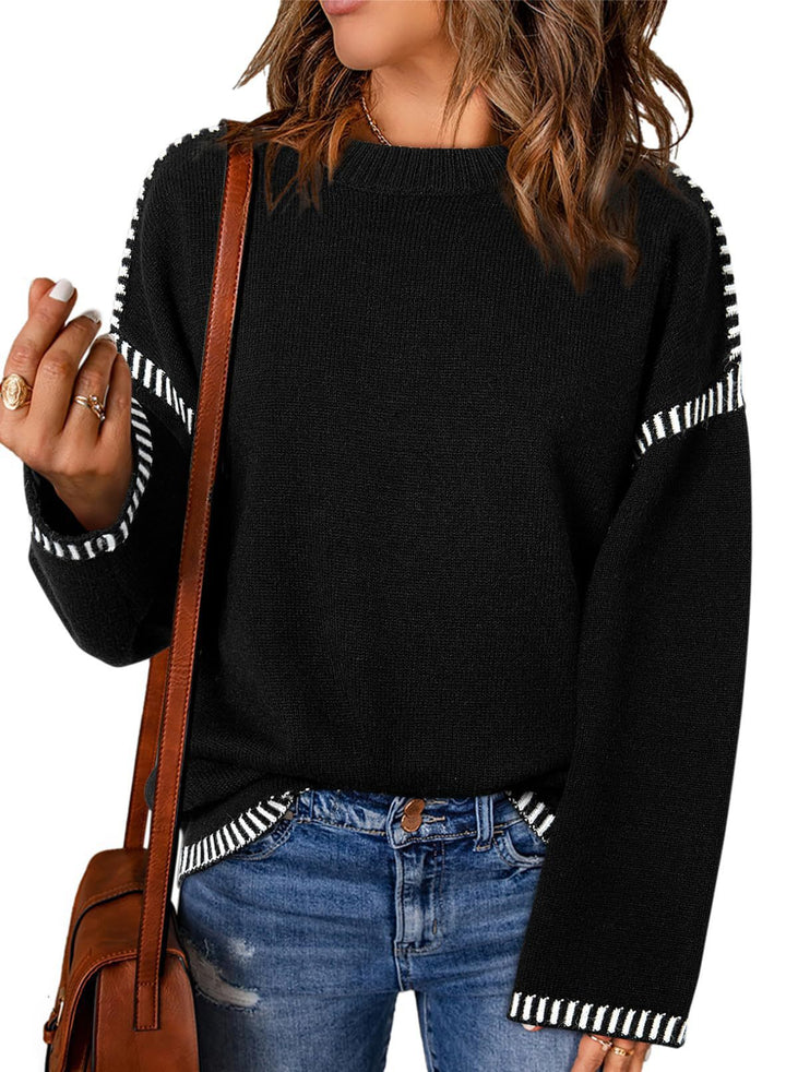 Damen lässiger Strickpullover mit kontrastierenden Bündchen und lässigem Schnitt Drune