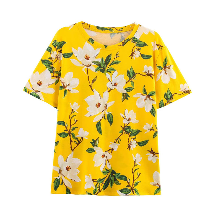 Damen T-Shirt aus hochwertiger Baumwolle mit floralem Print und lässigem Schnitt Drune