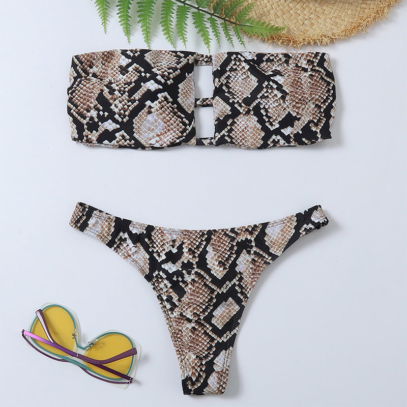 Damen Bandeau-Bikini mit schickem Schlangenmotiv Drune