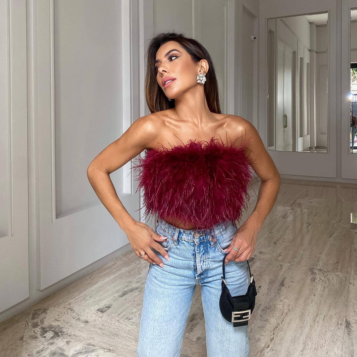 Damen Crop-Top aus Federstoff mit charmantem Design Drune