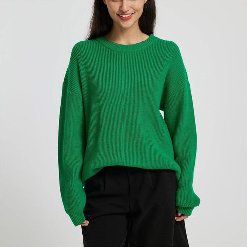 Damen lockerer Strickpullover mit weitem Schnitt und Rippstruktur Drune
