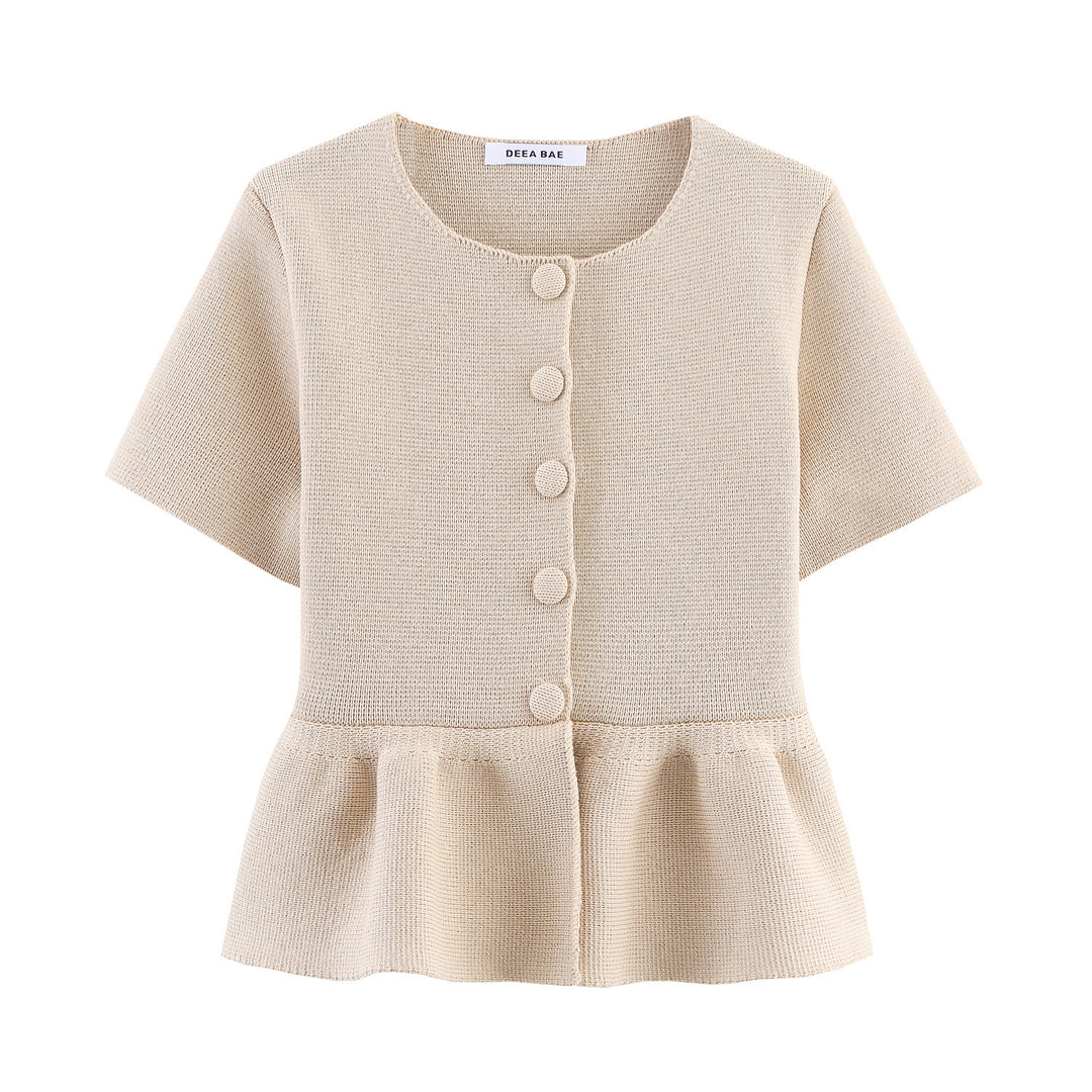 Damen Kurzarm Bluse mit Rüschensaum Drune