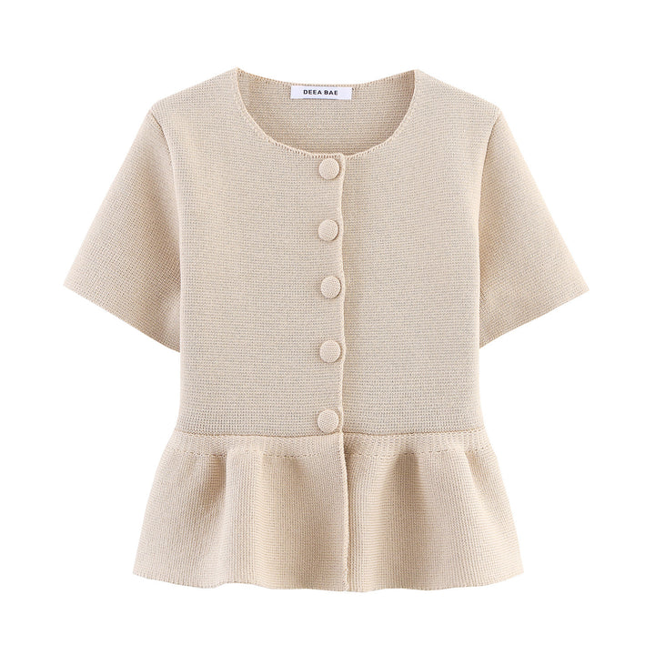 Damen Kurzarm Bluse mit Rüschensaum Drune