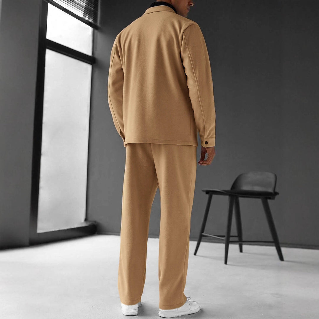 Herren nan zweiteiliges Overshirt- und Relaxhose-Set aus weichem Baumwollfrottee mit Druckknopfleiste und Tunnelzug Drune