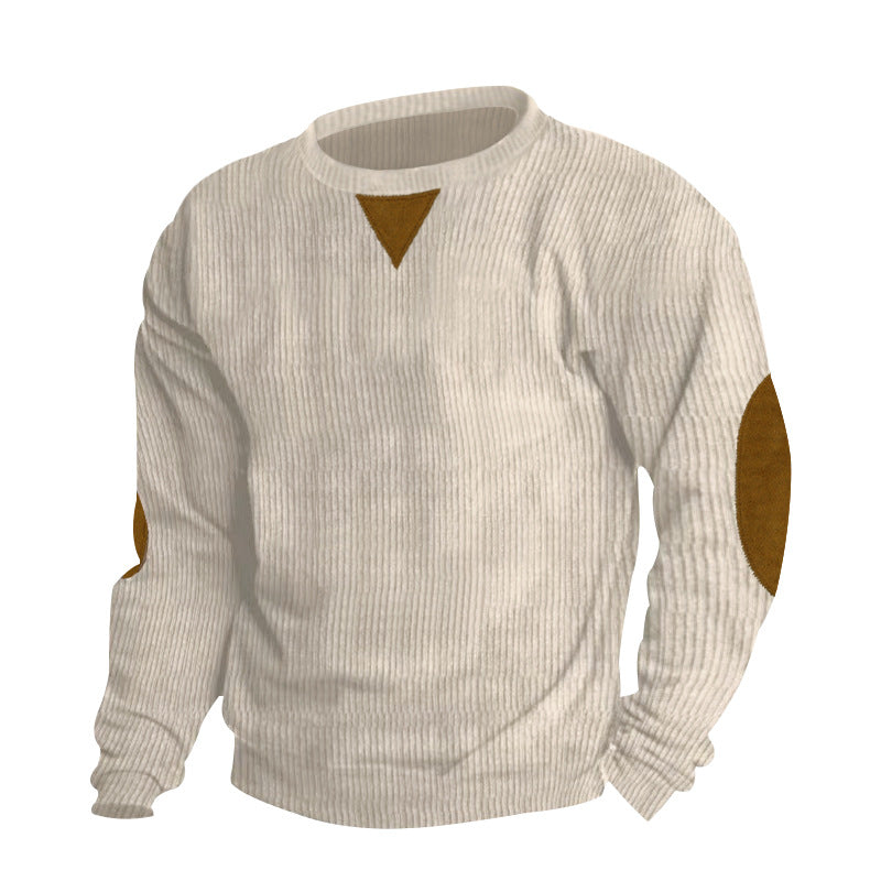Herren Bequemer Rundhalspullover mit strukturiertem Design und kontrastierenden Ellbogenpatches Drune