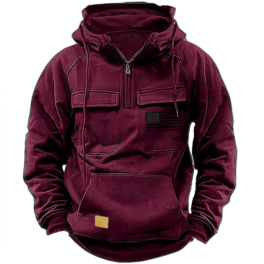 Herren nan urbaner Kapuzenpullover mit taktischen Brusttaschen und halbem Reißverschluss Drune