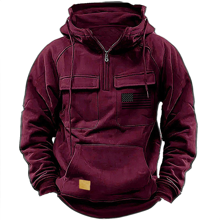 Herren nan urbaner Kapuzenpullover mit taktischen Brusttaschen und halbem Reißverschluss Drune