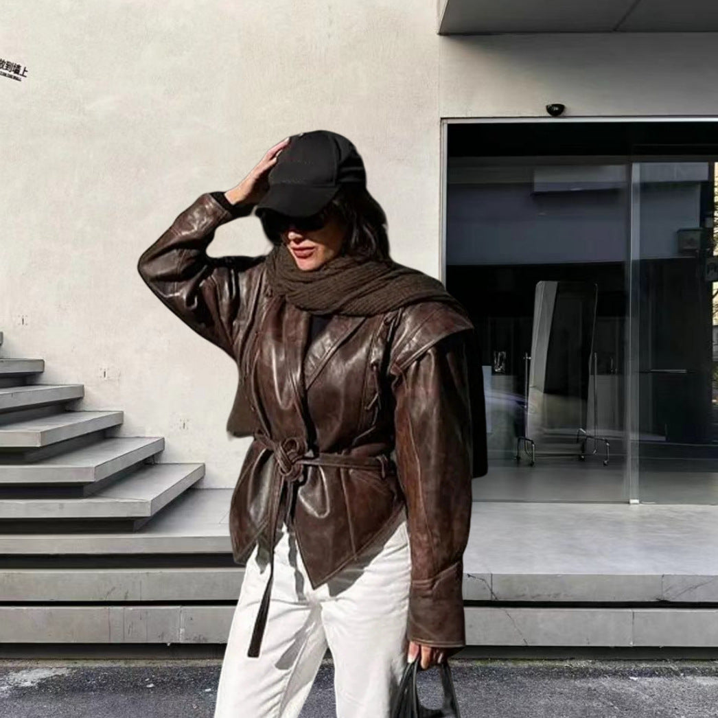 Damen Kunstleder Blazerjacke mit strukturierter Silhouette Drune