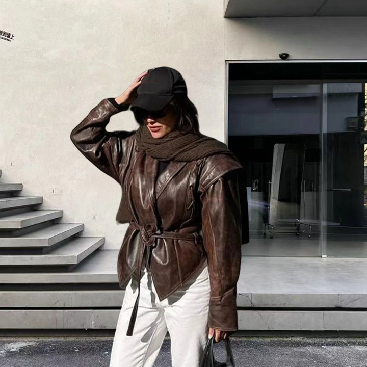 Damen Kunstleder Blazerjacke mit strukturierter Silhouette Drune