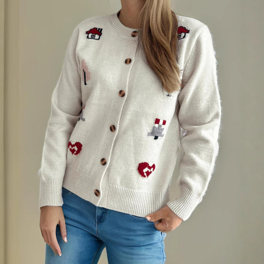 Damen Strickjacke mit kunstvollem Motiv Drune