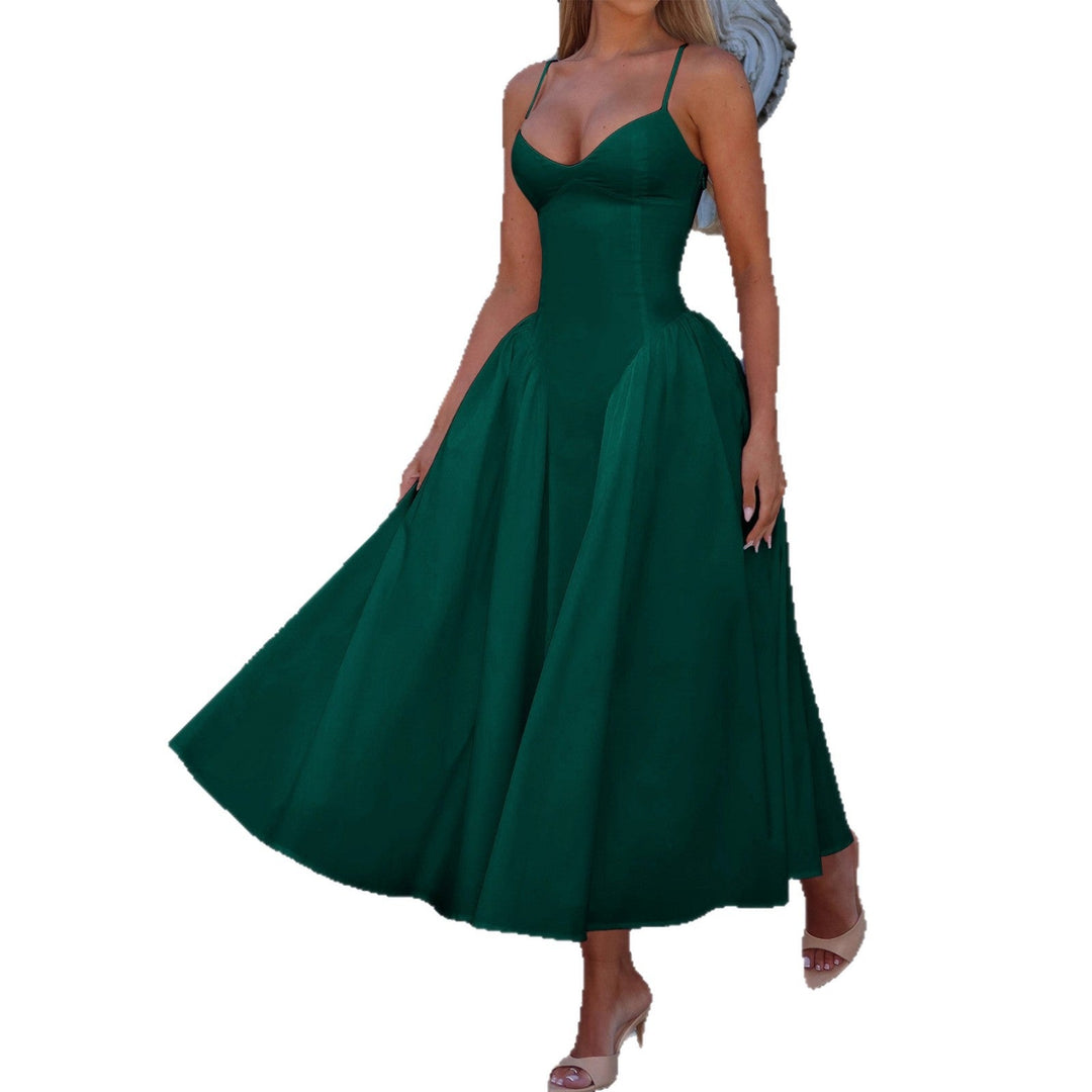 Damen A-linien Abendkleid mit verstellbaren Spaghettiträgern und schwingendem Rock Drune