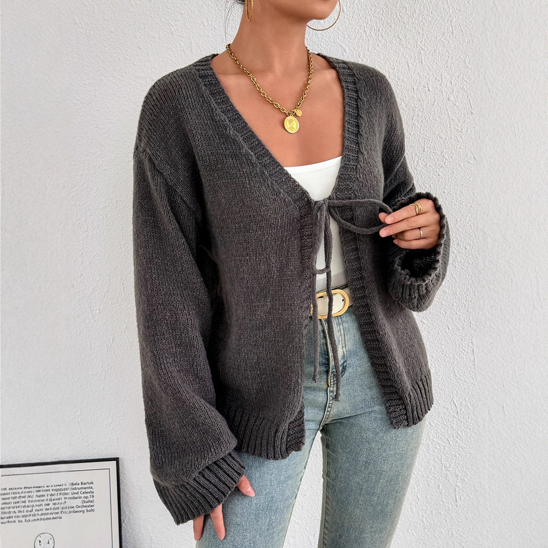 Damen gemütlicher Strickcardigan mit modernem Bindeband Drune