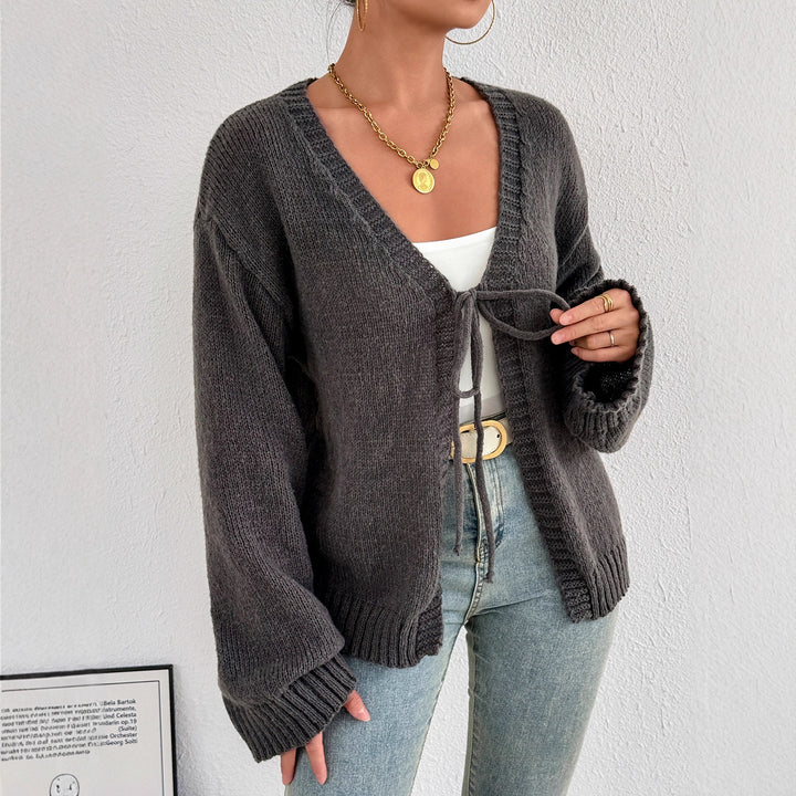 Damen gemütlicher Strickcardigan mit modernem Bindeband Drune