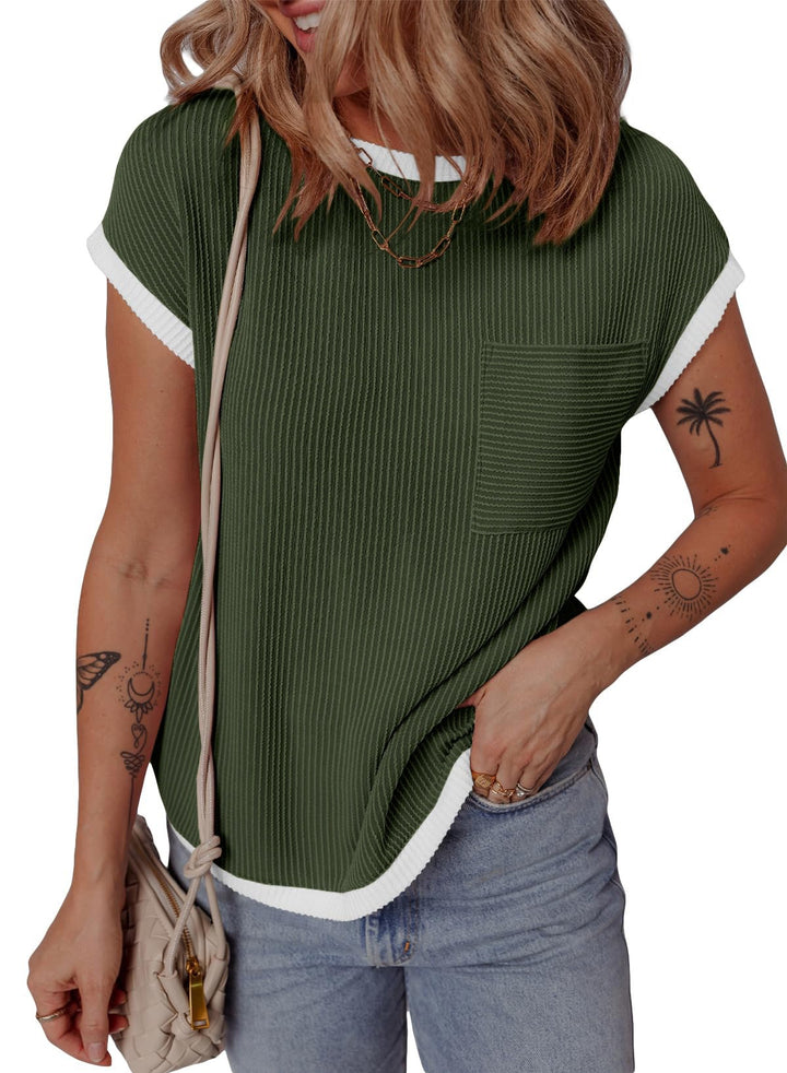 Damen modisches T-Shirt mit strukturiertem Material und Brusttasche Drune