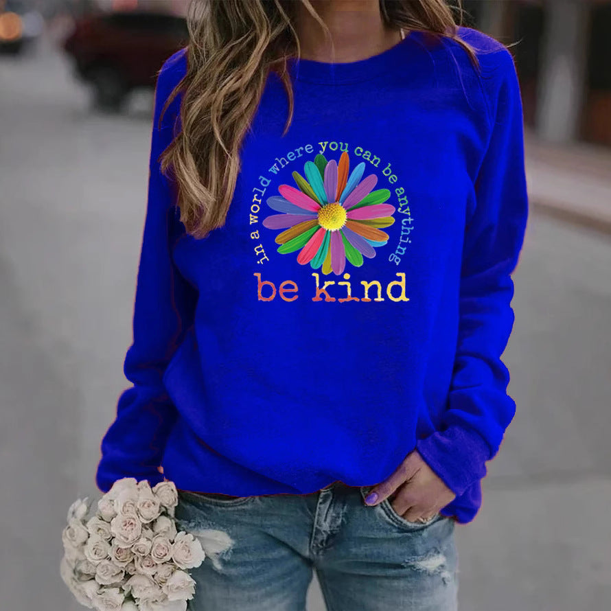 Damen Sweatshirt mit buntem motivierendem Blumen-Design und weicher Innenseite Drune