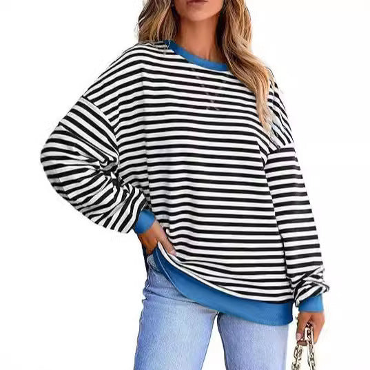 Damen lässiger Sweater mit breiten Streifen Drune