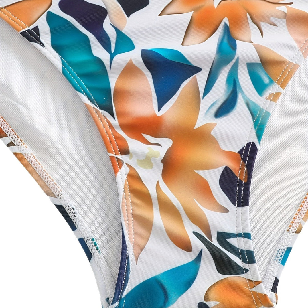 Damen Badeanzug Set mit floralem Design und leichtem Rock Drune