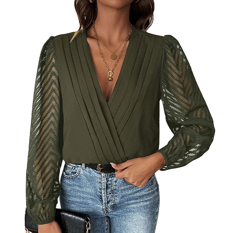 Damen Bodysuit mit eleganter Rüsche und transparenten Ärmeln Drune