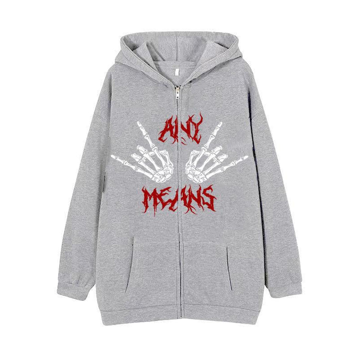 Damen Kapuzenjacke mit einzigartigem Skelettmotiv und praktischen Kängurutaschen Drune
