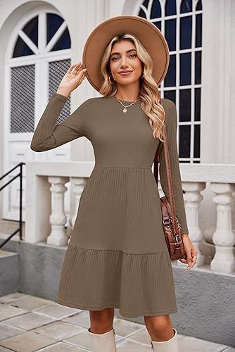 Damen Maxikleid mit Rippstruktur und weitem Rock Drune